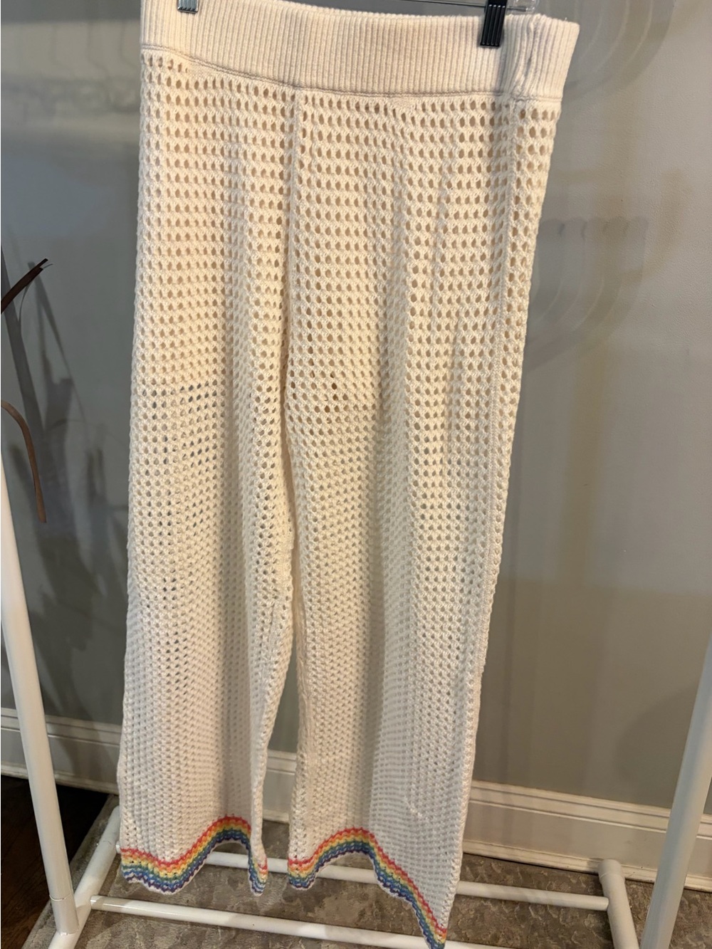 Abercrombie Fitch The Trevor Project Crochet Pants Ivory Sz small Rainbow 🌈